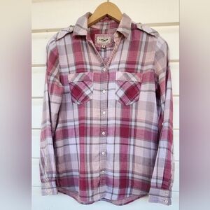 Express Viscose Boyfriend Lined Pink Shades Plaid Button-Up Shirt!!!